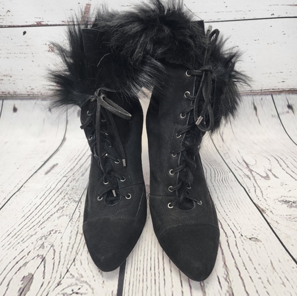 Ann Taylor Black Shearling Lamb Fur Booties - Picture 3 of 12